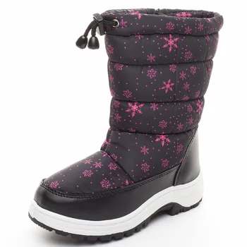 

Children's Warm Plush Winter Snow Boots for Girls Boys Fashion Kids Mid-Calf Waterproof Print Mountaineering Shoes