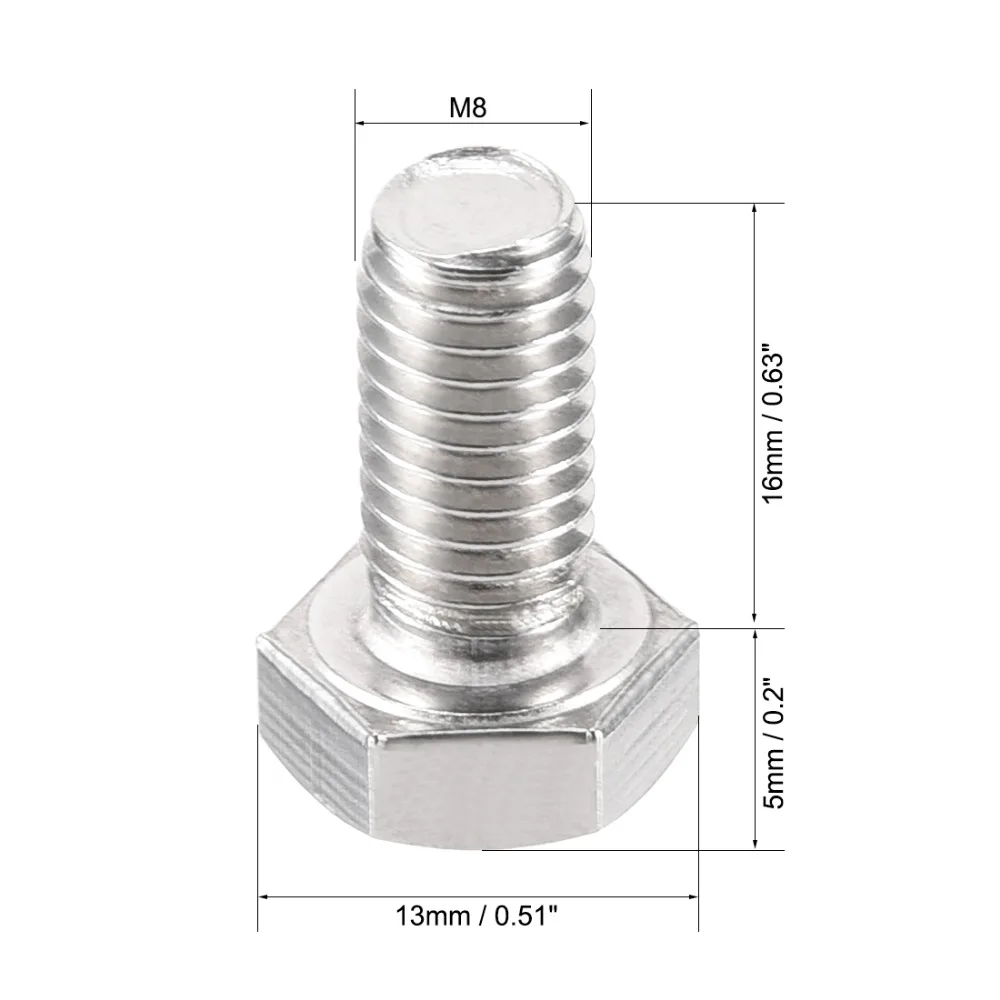 

UXCELL 2Pcs Bolts M8 Thread 16/20/30/40mm 304 Stainless Steel Hex Head Left Hand Screw Bolt Fastener For Home Office Appliance