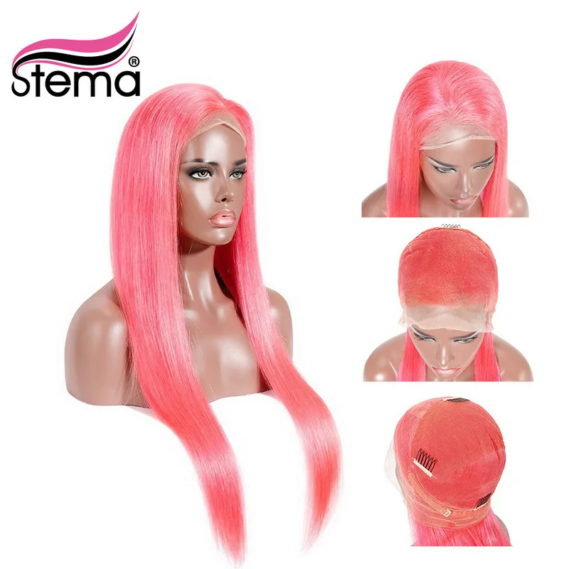 

Stema Full Lace Wigs 150% density Straight Lace Wigs Pre Plucked With Baby Hair Pink/Orange/Green/Blue Brazilian Remy Hair