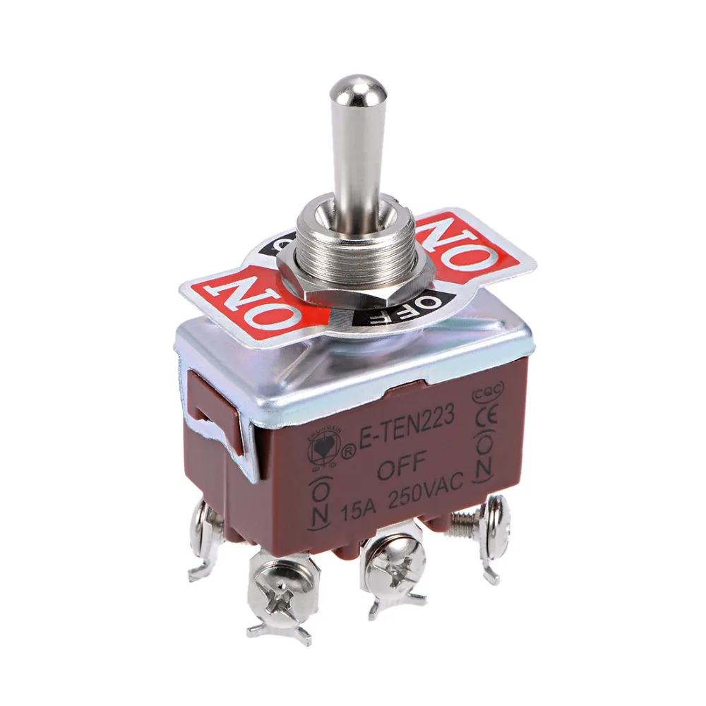 

UXCELL DPDT Switch Lacthing Rocker Toggle Switch Heavy-Duty 15A 250V 6P ON/OFF/ON Metal Bat Double Amplitude Easy Installation