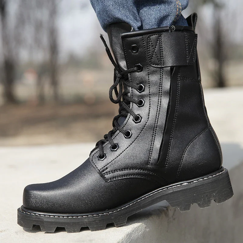 Черные военные ботинки мужские ботинки в байкерском стиле тактическая армейская футболка обувь с высоким берцем из стали жесткая безопасная обувь Botas Militares мужские s