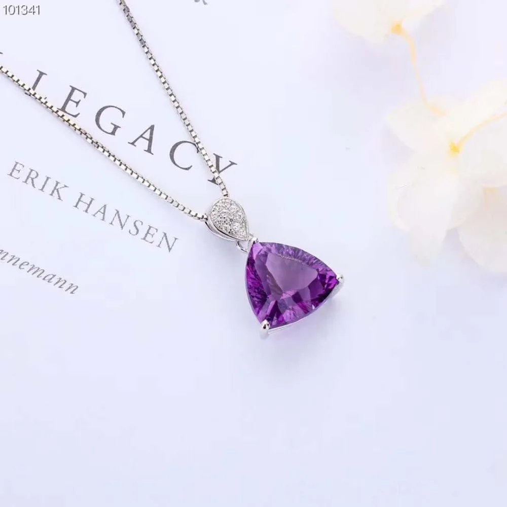 

Medboo Silver 925 Natural Amethyst Pendant for Women's Fine Jewelry Engagement Party Purple Stone Geometric Pendant Luxury