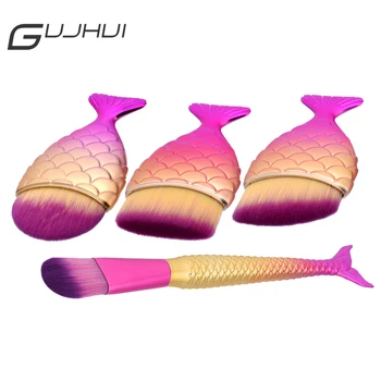 

GUJHUI 10pcs Fish Tail Makeup Brushes Set Foundation Loose Powder Eyeshadow Contour Blending Cosmetics Glitter Make Up Brush Kit