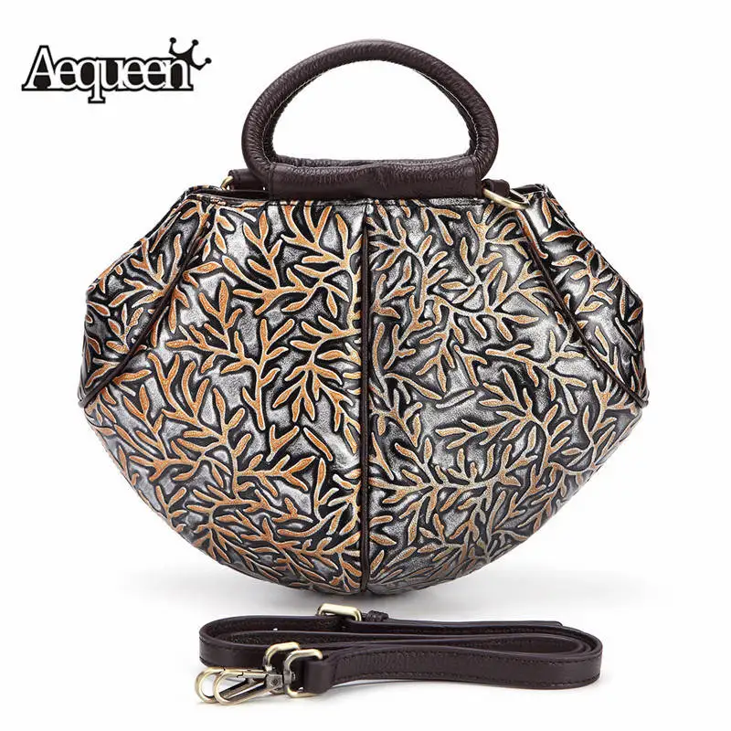 

AEQUEEN Women Genuine Leather Handbags Embossed Shoulder Bag Triangle Ladies Totes Cow Leather Small Messenger Crossbody Bag New