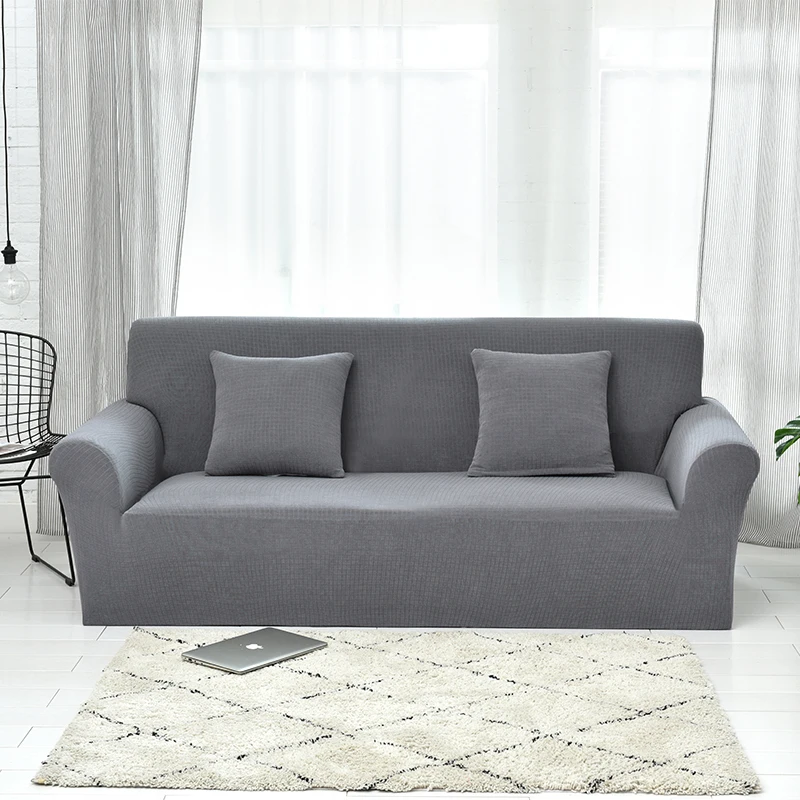 

Spandex Grey Solid Color Thick Universal Stretch Couch Cover For Living Room Polyester loveseat cover slipcovers for armchairs