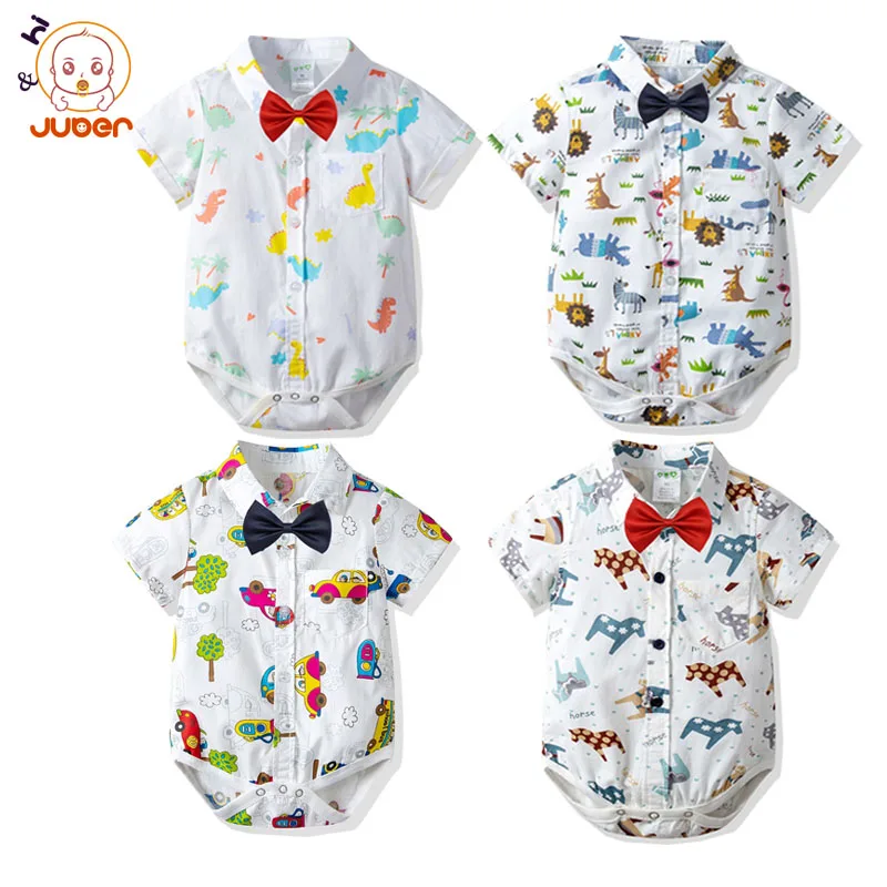 

Summer Animal Newborn Baby Bodysuits Boy Cotton Short Sleeve Playsuit With Bowknot Tie Infant One-pieces Kids Outfit Clothing