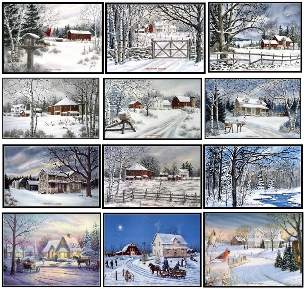 

Embroidery Counted Cross Stitch Kits Needlework - Crafts 14 ct DMC Color DIY Arts Handmade Decor - Village Winter