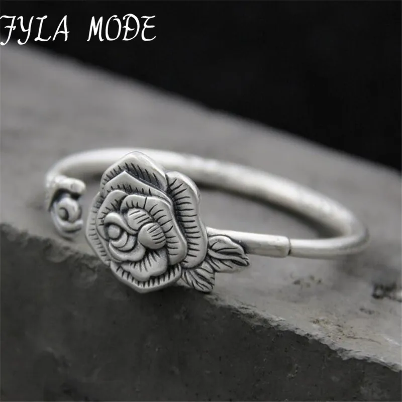 

Fyla Mode Fashion Beautiful 999 Sterling Silver Rose Flower Bangles Cuff Bangles & Bracelets Women Accessories 5mm 35.70G TYC125