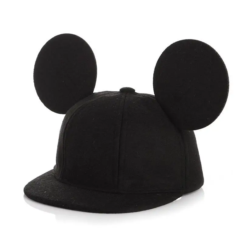 

Seioum wool Womens Cartoon Cute Big Mouse Ears Eyes Snapback Hats men Cap Hip Hop Baseball Caps Female Topee Sun Hat For Women