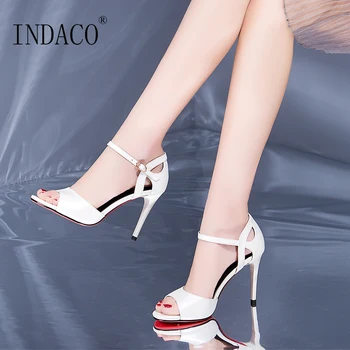 

White Sandals Women Shoes High Heels Sandals Women Leather Ankle Strap Sexy Fashion 9cm