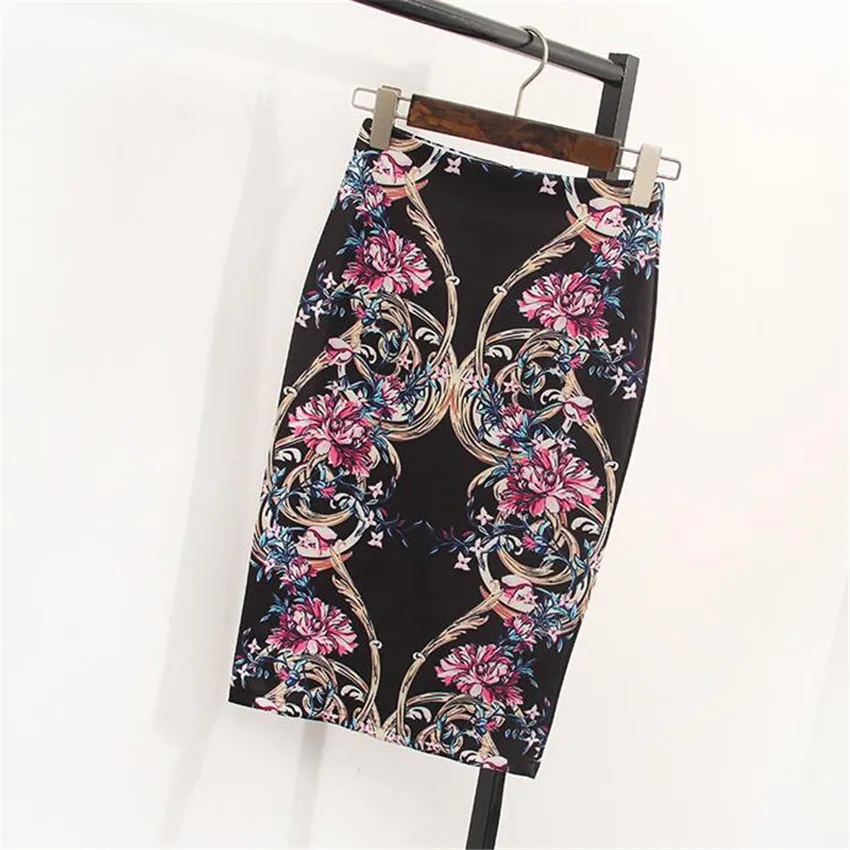 Summer New Knee Back Hip Package Personalized Printing High Waist H Type Long Ladies Professional Half Length Long Skirt