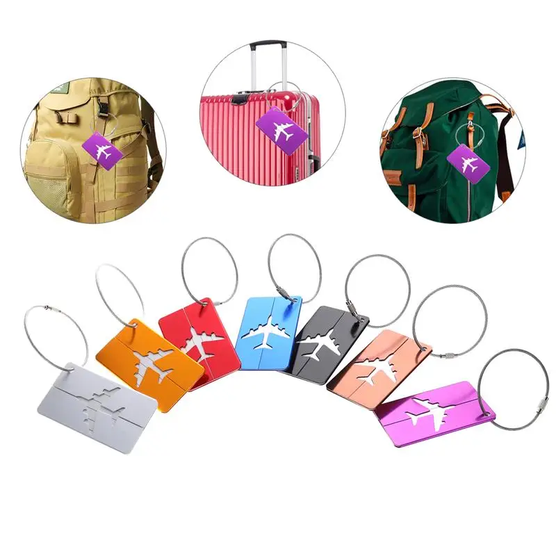 

7pcs Aluminum Air Plane Pattern Luggage Tag Baggage Handbag ID Tag Name Card Holder with Key Ring