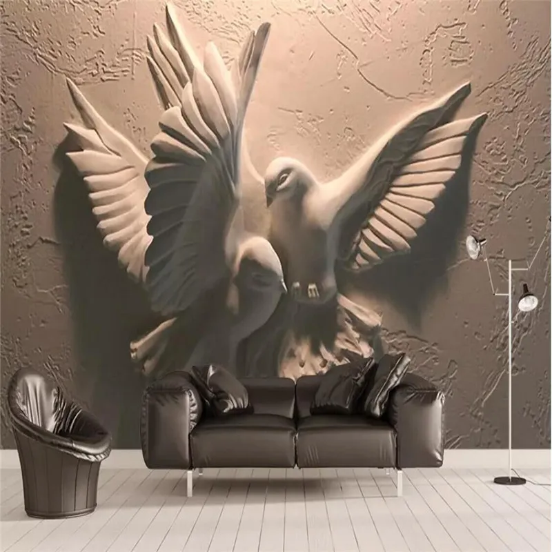 

3D three-dimensional embossed flying pigeon TV sofa wall custom high-end mural factory wholesale wallpaper mural photo wall
