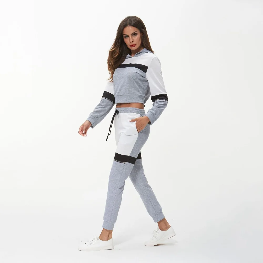 

2 piece/set Autumn Winter Sweatshirt Sweatpants Fitness Sets Jogging Women Patchwork Hooded Sport Suits Women RS008