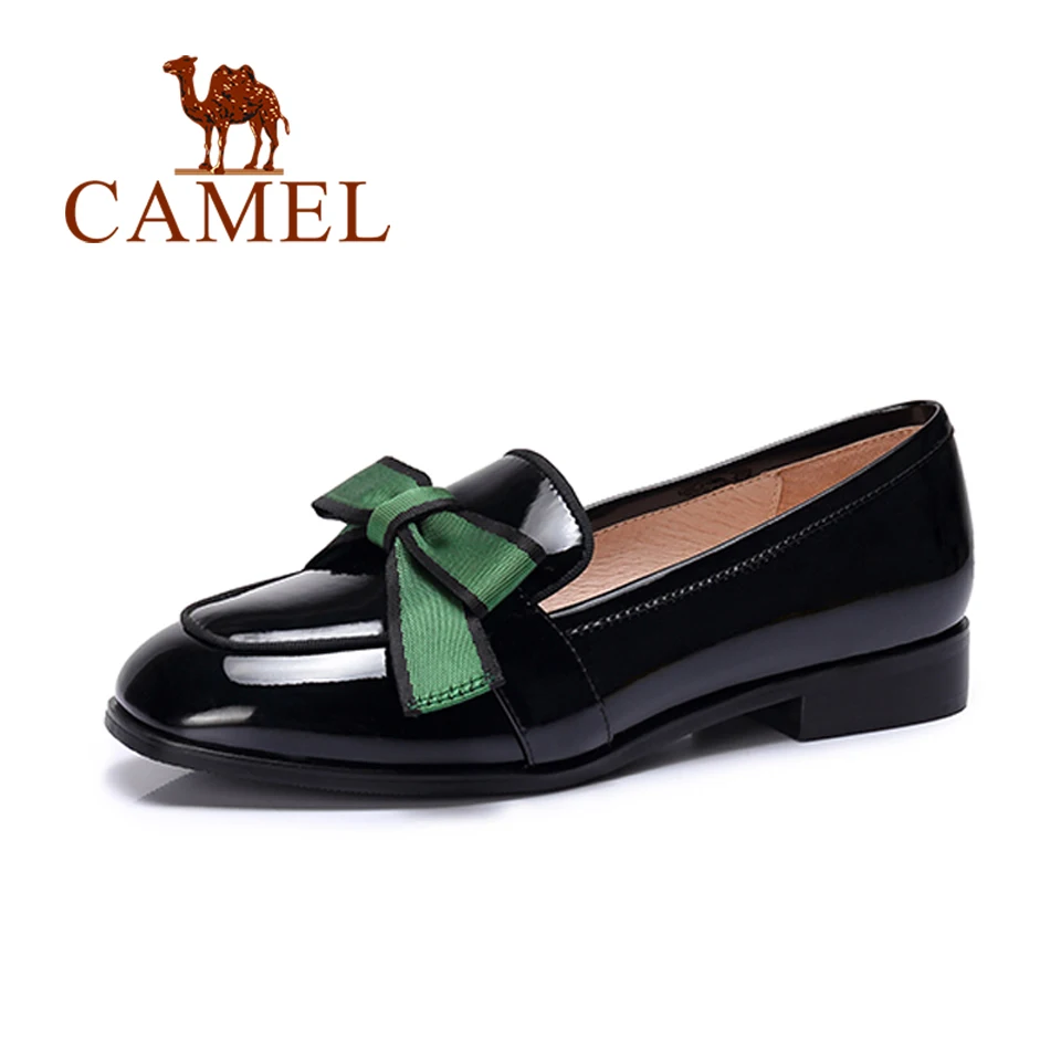 

CAMEL 2018 New Ladies Casual Patent Leather Shallow Loafers Shoes Women Retro Fashion Low Heel Round Wedges Single Shoes Female
