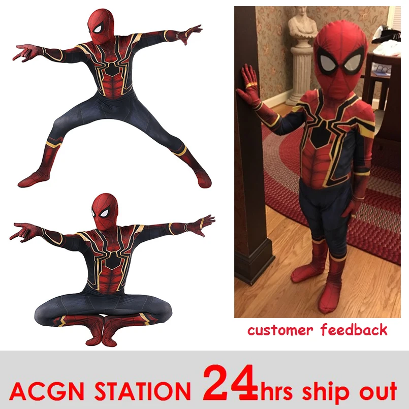 2018 Free shipping Avengers COS Spiderman Homecoming Cosplay Costume Anime Full Bodysuit for Halloween party for kids and adult