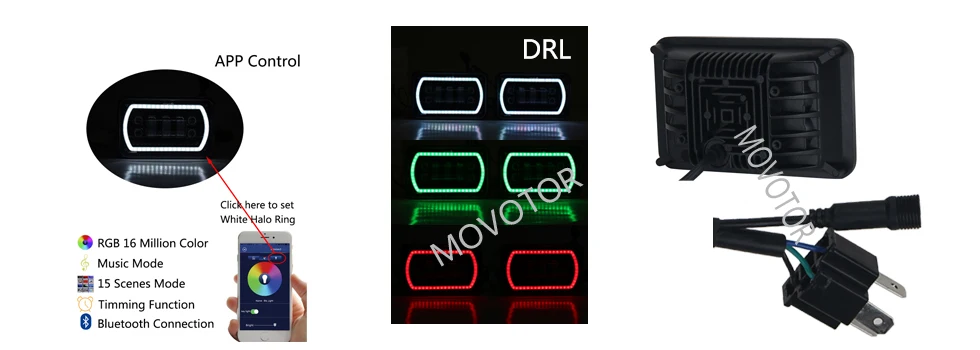 Новые 4x6 светодиодные фары DIY RGB halo Белый DRL квадратные огни Запечатанные Высокий/Низкий Луч Замена для Ford Trucks Offrord 2 шт