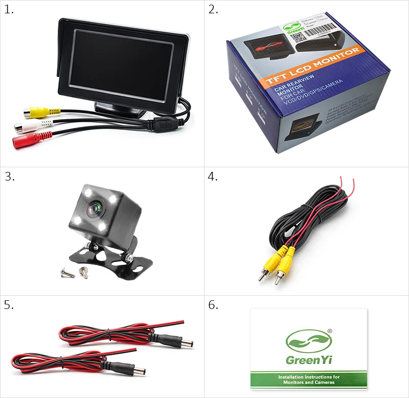 Greenyi 2in1 парковка Системы Kit 4." TFT ЖК-дисплей Цвет заднего вида Дисплей Мониторы+ Водонепроницаемый Реверсивный резервного заднего вида камера