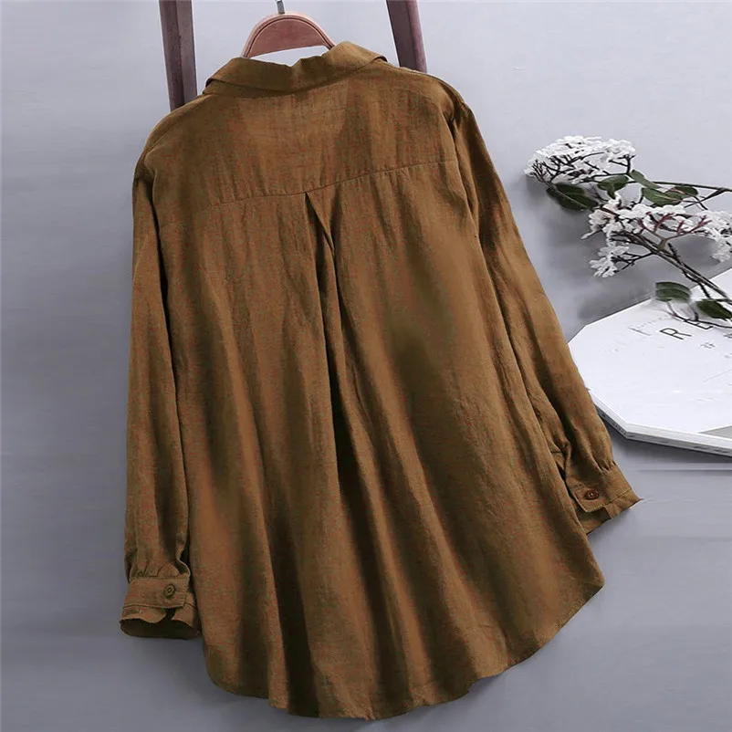 HOT Fashion womens tops and blouses 2018 Daily Casual Loose Linen Soild Button Solid Long Sleeve Shirt Blouse Tops A13#N  (6)