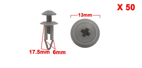 X AUTOHAUX 50 шт. подходит отверстие 7 мм | 6 мм Автомобильная пластиковая отделка дверной панели фиксатор зажимы заклепки серая головка 13 мм 15 мм 23 мм 24,5 мм