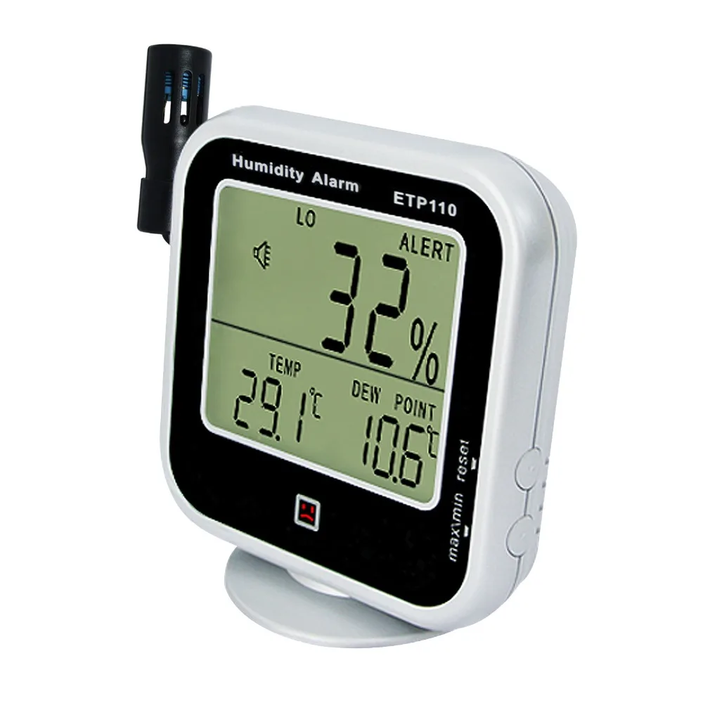 

Digital Thermo-Hygrometer Indoor Outdoor Temperature Thermometer with Dew Point Measurement & Relative Humidity RH Alarm