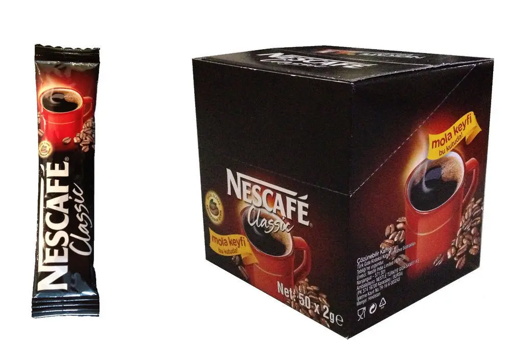 50x палка мгновенные пакеты nesкафе классический темный жаркое мгновенный кофе без сахара