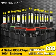 Современный автомобиль 4 стороны COB авто лампа фары H7 Led H11 9005 9006 9012 фары высокий низкий пучок H4 H13 9004 9007 фары 6000K