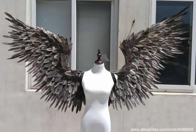 Высокое качество Крылья ангела для модели шоу на сцене аниме ночной танец натуральный черный золото перо Дьявол Крылья
