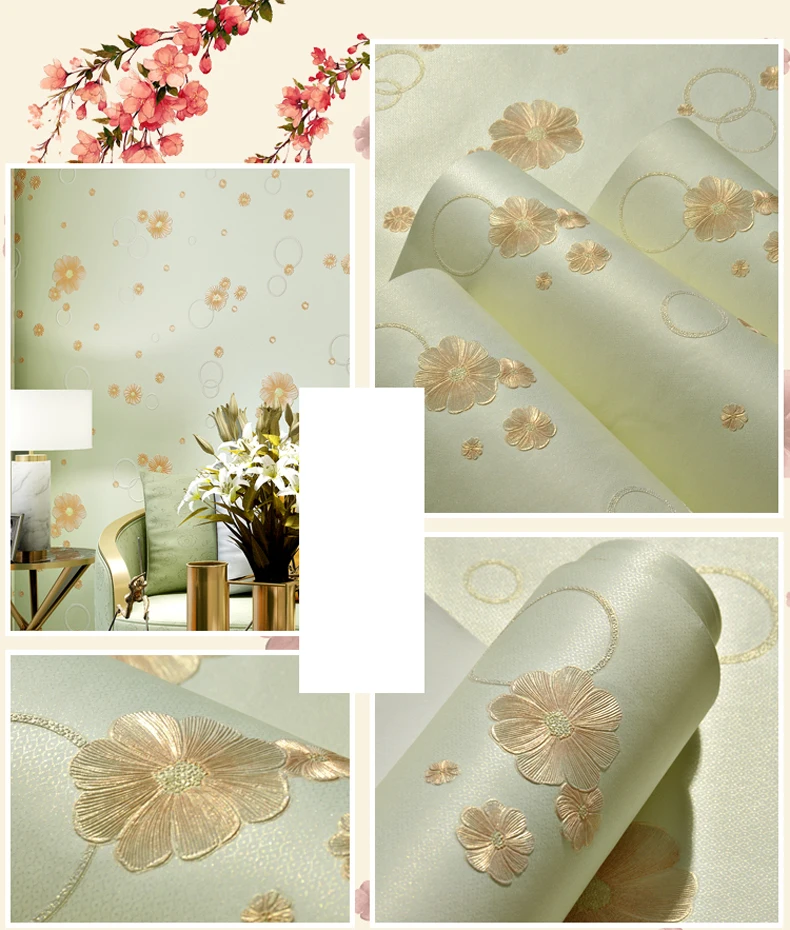 Красивые маленькие цветы тисненая настенная бумага сладкая девочка спальня настенная бумага 3d самоклеящаяся детская комната настенная бумага s рулон EZ031