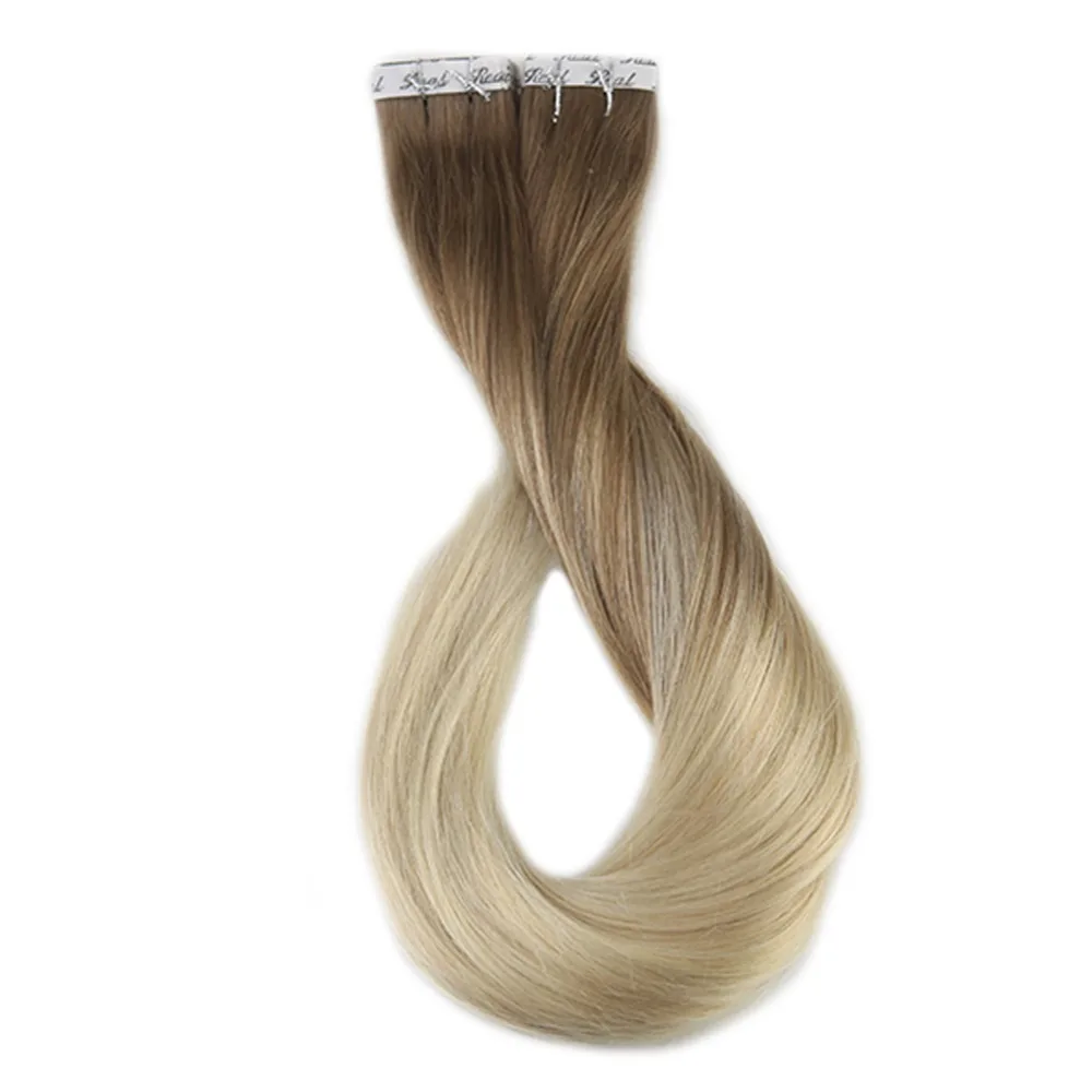 Полный блеск 40 шт. г 100 г Цвет #8 пепельно коричневый выцветания до #60 Plautinum блондинка Ombre расширения 100% Remy клейкие ленты в наращивание волос