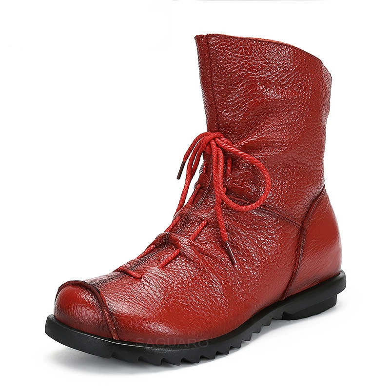 

Christmas Winter Shoes Woman Genuine Leather Boots Women Flat Shoes Warm Plush Snow Boots Anti-skid Ankle Botas zapatos de mujer