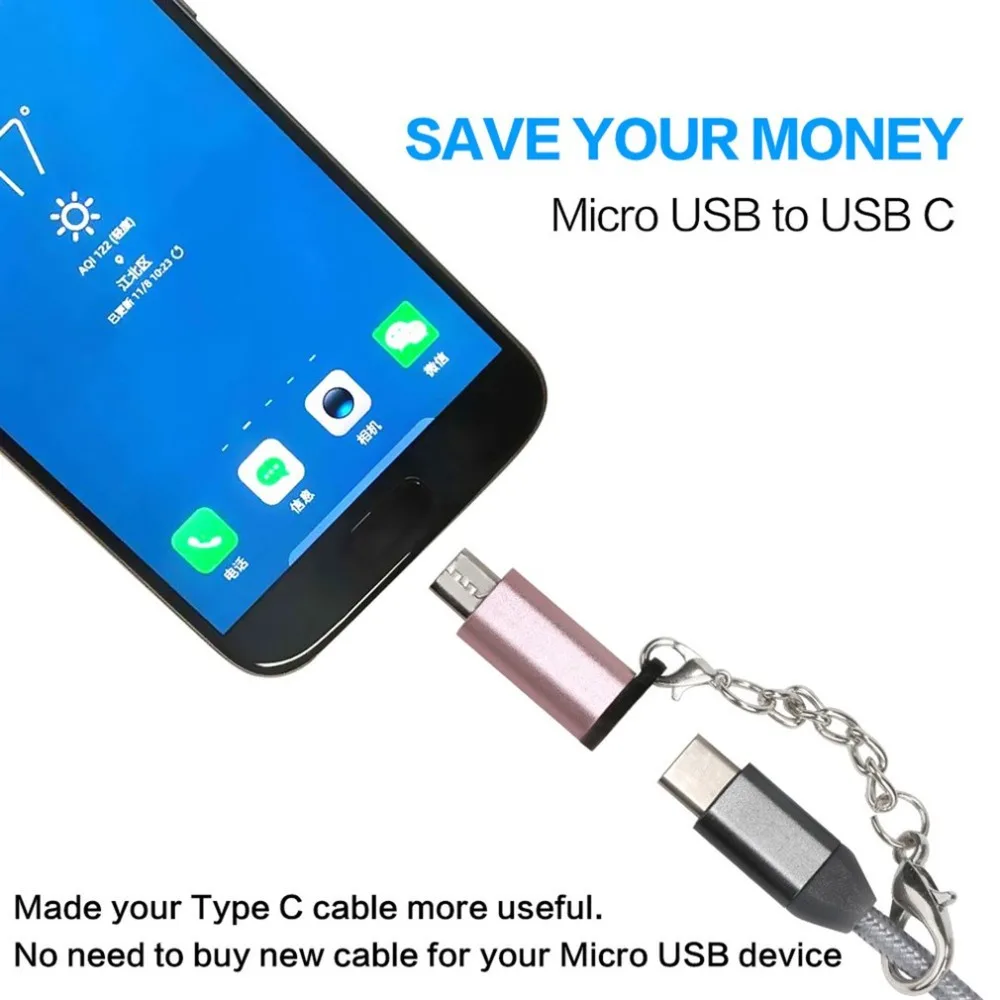 Мини Портативный алюминиевый USB C к микро usb адаптеру с брелком анти потерянный Type