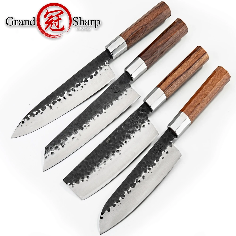  4 Pcs Handmade Kitchen Knife Set High carbon Steel Chef Santoku Nakiri Kiritsuke Knives ECO Friendl - 33043609273