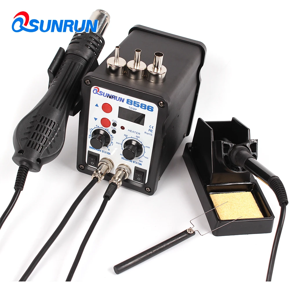 

QSUNRUN 700W 220V 8586 ESD Soldering Station LED Digital Solder Iron Desoldering Station BGA Rework Solder Station Hot Air Gun