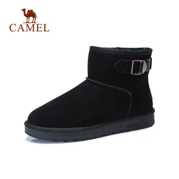 

CAMEL Men Winter Boots New Snow Boots with Warm Fur Boots Scrub Slip-on Plush Man Boot Casual Cow Leather Shoes Men
