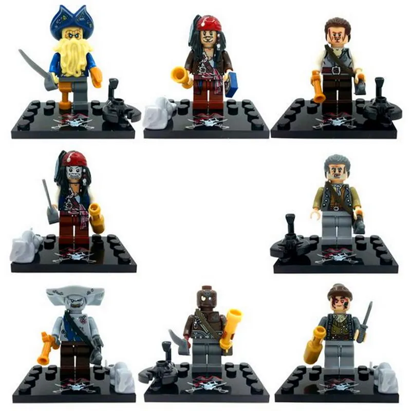 

8Pcs Pirates of the Caribbean Captain Jack Sparrow David Jones Maccus Figure Blocks Compatible Legoe Bricks Toys For Children