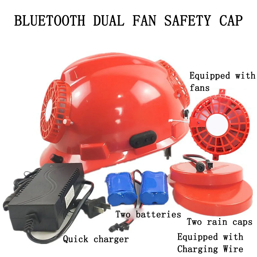 Непромокаемый вентилятор Охлаждающий защитный шлем Bluetooth двойной вентилятор с перезаряжаемой батареей рабочий шлем жесткая шляпа конструкция