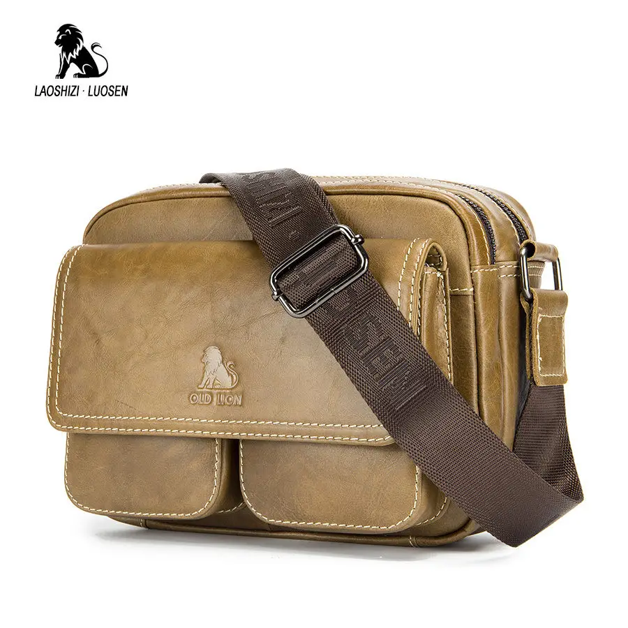 

Genuine Leather Male Fashion Men Shoulder Bag Vintage Messenger Bag Small Cowhide Crossbody Bag Casual Double Zipper Travel pack