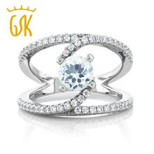 1.33 Ct Ronda Cielo Azul Aguamarina Anillo Remolino de Plata de ley 925
