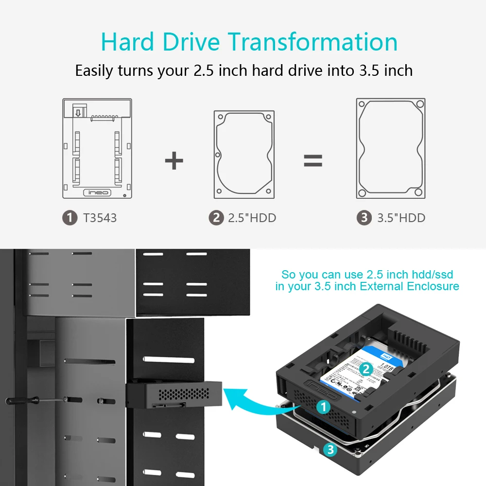 Ineo без инструментов SATA HDD Монтажный адаптер кронштейн для 2,5 дюймов до 3,5 дюймов SATA SSD жесткий диск конвертер [3543]