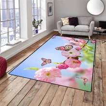 Розовый цветок дерева Весна Бабочка 3d принт Нескользящая микрофибра Гостиная декоративный современный моющийся коврик