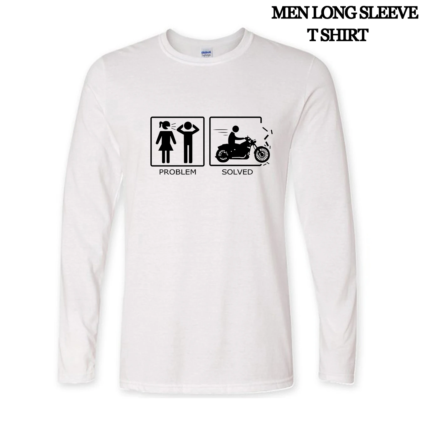 Летняя Новинка, модная брендовая футболка с длинным рукавом, хлопок, повседневная, хип-хоп, черная, мотоциклетная проблема, Забавные футболки, мужские топы, homme - Цвет: white1