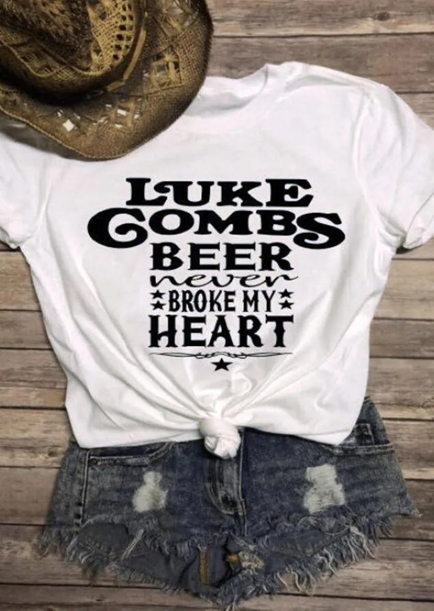 

2019 New Fashion Women tshirt White Tops Tee Casual Basic Summer Tees Women Beer Never Broke My Heart Print Tees Female camiseta