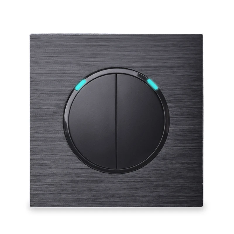 

Wholesale Luxurious Wall Light Switch Random Click Push Button With LED Indicator Black Color 2 Gang 1 Way AC 110~250V