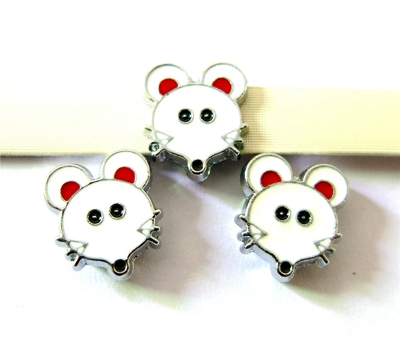 10PCS 8mm Alloy Cute White Mouse Slide Charms Bead DIY Bracelet Wristbands Belt Straps Pet Name Collar | Украшения и аксессуары