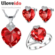 Винтаж Наборы свадебных ювелирных изделий красный агат ювелирные изделия с синим Bague украшения сердце с украшением в виде кристаллов Свадебные комплект ювелирных изделий Бижутерия для Для женщин T213