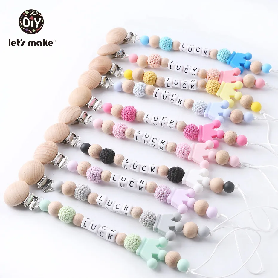 

Let's Make Silicone Crown Clip 1PC Food Grade Wooden Teether Customize Name Baby Shower Gift Dummy Wooden Clip Nursing Pendant