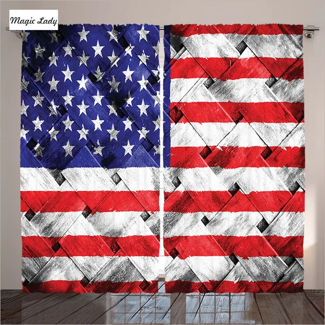 Horizontal Stripes Curtains Living Room Bedroom American Flag