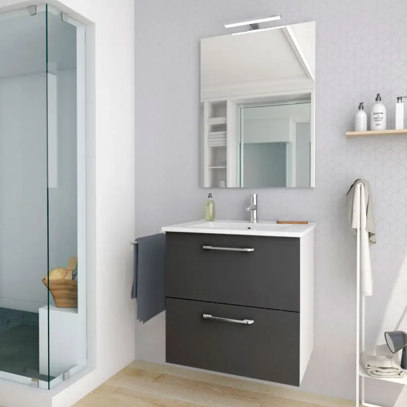 60 cm Modern Bathroom Vanity Nexo Cabinet Set | Grey 61 x 46 (24 24 18 in) Assembled + Ceramic Sink Обустройство дома