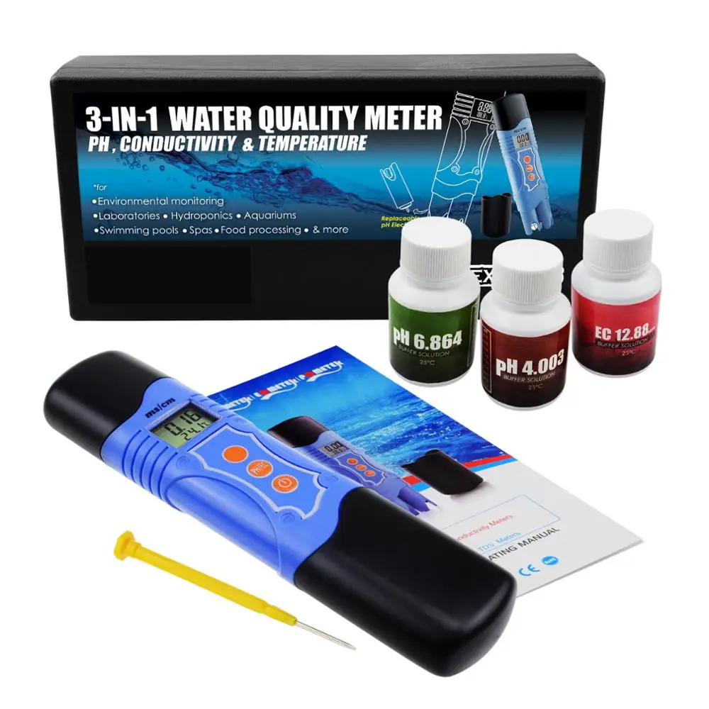 3-в-1 проводимость EC и pH и Температура многопараметрический Тесты er цифровая ручка УВД, качество воды, Тесты анализа комплект для калибровки